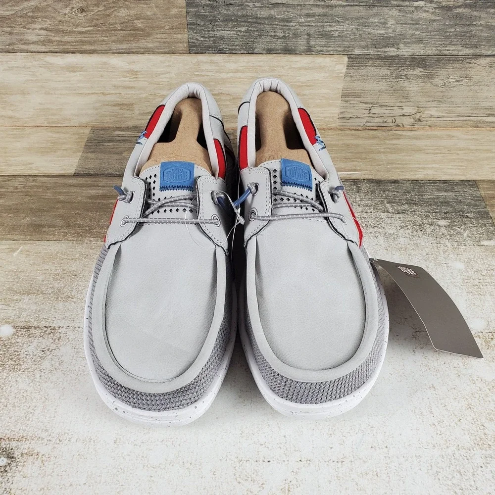 Hey Dude Welsh Grip Mix Mens Loafer Shoe Sz 9 Light Gray White Slip On Round Toe